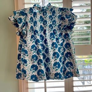 Oliphant Pintuck Ruffle Top Morrison Blue. Size S